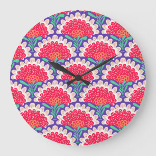 Boho-Chic-Blumen-Vintage-Druck. Große Wanduhr