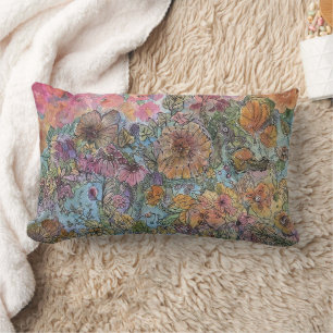 Boho-Chic-Blumengarten-Aquarellmalerei Lendenkissen