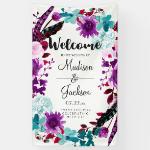 Boho Chic Blumenkranz Lila Hochzeit Willkommen Banner
