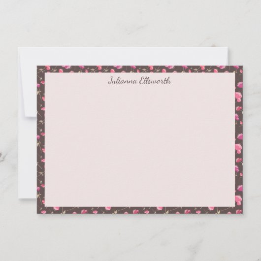 Boho Chic Blumenmuster Pink Brown Personalisiert Dankeskarte (Vorderseite)