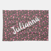 Boho Chic Blumenmuster Pink Brown Personalisiert Geschirrtuch (Horizontal)