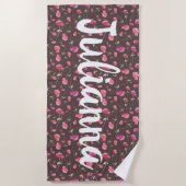Boho Chic Blumenmuster Pink Brown Personalisiert Strandtuch (Vorderseite)