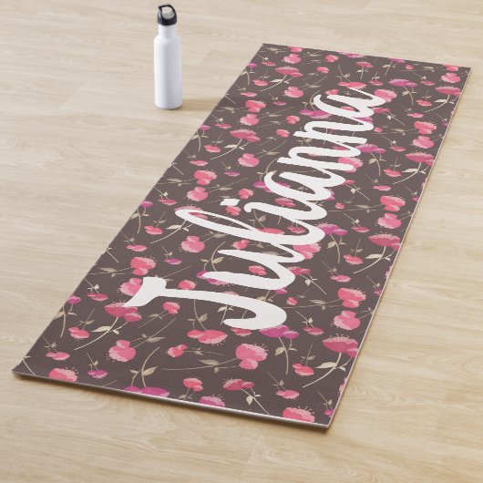 Boho Chic Blumenmuster Pink Brown Personalisiert Yogamatte (Beispiel)