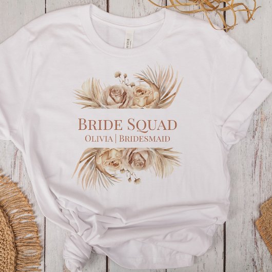 Boho Chic Blush Bloral Bridge Squad T-Shirt