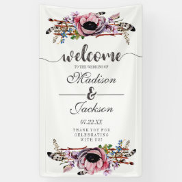Boho Chic Blush Pink Blues Hochzeit Begrüßung Banner