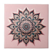 Boho Chic Blush Pink Blume Mandala mit dunklem Aqu Fliese (Vorderseite)