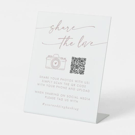 Boho Chic Blush Pink Gemeinsame Liebe QR Code Sockelschild (Vorderseite)