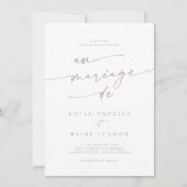 Boho Chic Blush Pink QR Code Französische Hochzeit Einladung (Vorderseite)