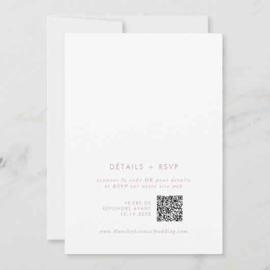 Boho Chic Blush Pink QR Code Französische Hochzeit Einladung (Rückseite)