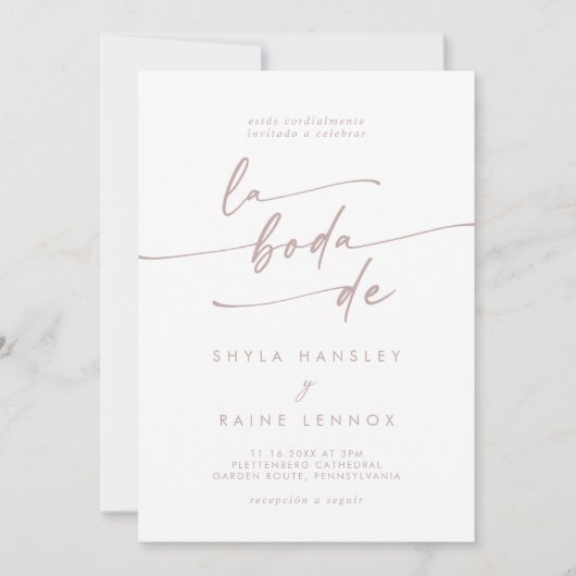 Boho Chic Blush Pink QR Code Spanische Hochzeit Einladung (Vorderseite)