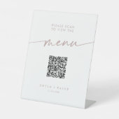 Boho Chic Blush Pink QR Code Wedding Menu Sockelschild (Vorderseite)