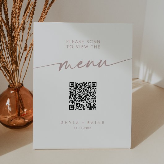 Boho Chic Blush Pink QR Code Wedding Menu Sockelschild