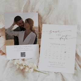 Boho Chic Blush Pink QR Foto-Kalender Save The Date