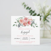 Boho Chic Blush Pink Rose Verlobtes Script Floral Einladung (Stehend Vorderseite)