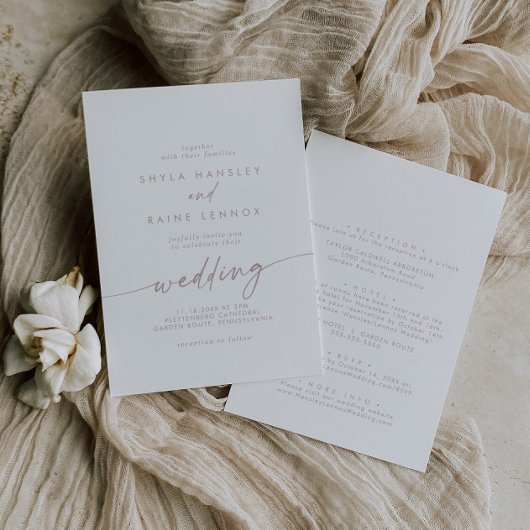 Boho Chic Blush Pink Vorder- und Rückseite Hochzei Einladung