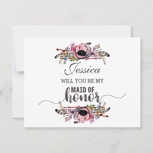 Boho Chic Blush Pink werden Sie meine Trauzeugin s Einladung (Vorderseite)