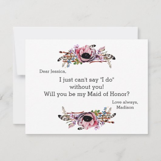 Boho Chic Blush Pink werden Sie meine Trauzeugin s Einladung (Rückseite)