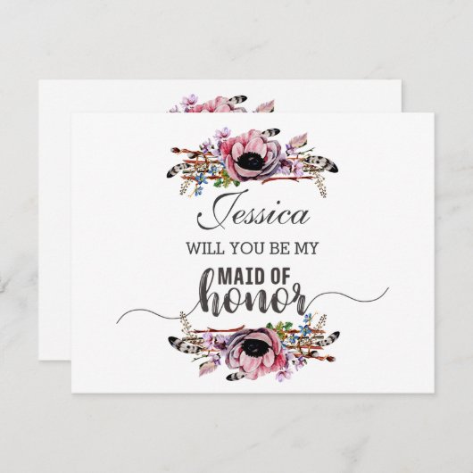 Boho Chic Blush Pink werden Sie meine Trauzeugin s Einladung (Vorne/Hinten)