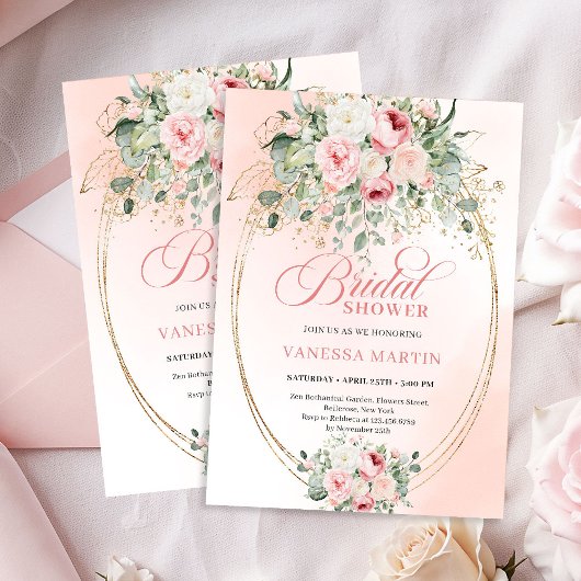 Boho Chic Blush Roses Bridal Shower Invitation Einladung