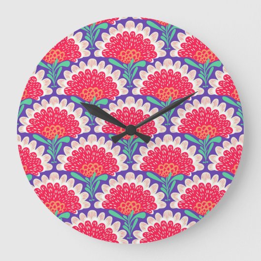 Boho Chic Blütendruck Vintag. Große Wanduhr (Vorderseite)