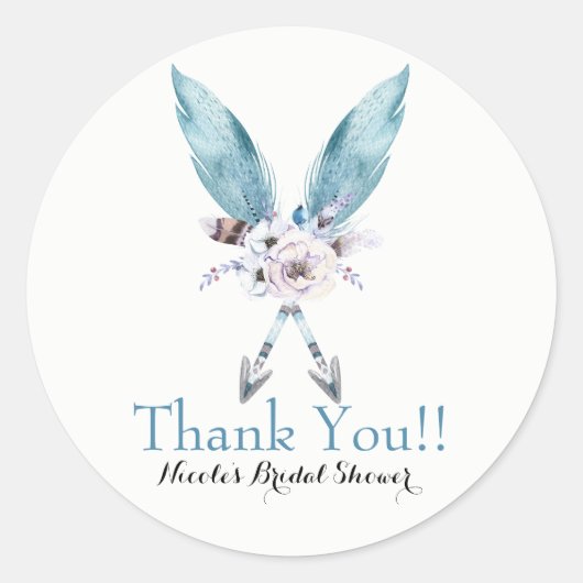 Boho Chic Bohemisch Arrows Feather Floral Party Runder Aufkleber (Vorderseite)