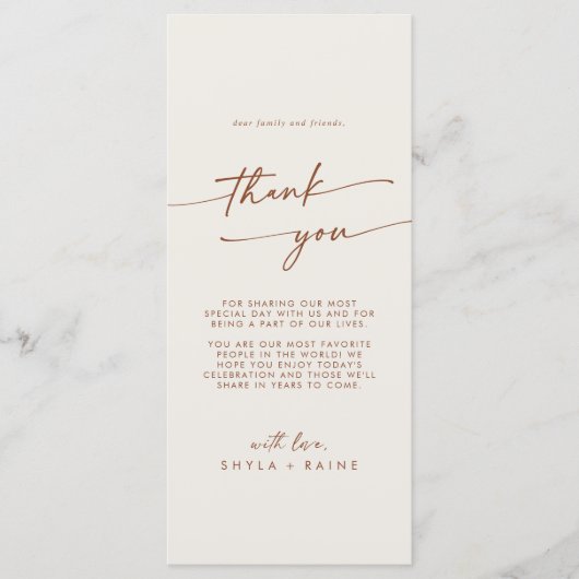 Boho Chic Bohemisch Cream Danke Platzkarte Menükarte (Vorderseite)