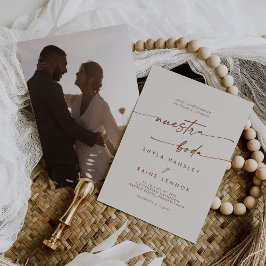 Boho Chic Bohemisch Cream Foto Spanische Hochzeit Einladung