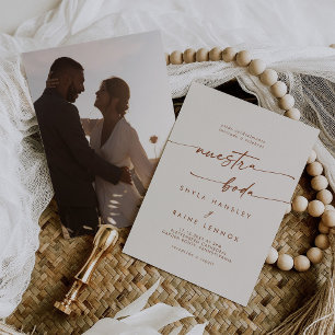 Boho Chic Bohemisch Cream Foto Spanische Hochzeit Einladung