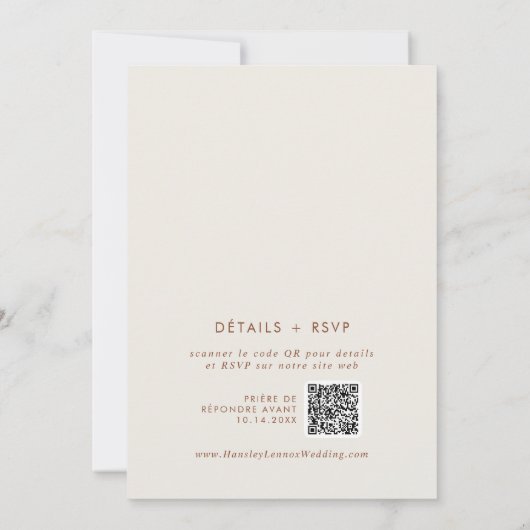 Boho Chic Bohemisch Cream QR Code Französisch Hoch Einladung (Rückseite)