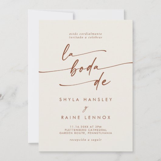 Boho Chic Bohemisch Cream QR Code Spanische Hochze Einladung (Vorderseite)