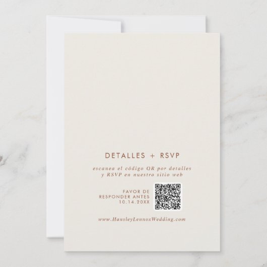 Boho Chic Bohemisch Cream QR Code Spanische Hochze Einladung (Rückseite)