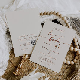 Boho Chic Bohemisch Cream QR Code Spanische Hochze Einladung