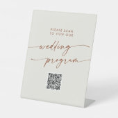 Boho Chic Bohemisch Cream QR Code Wedding Program Sockelschild (Vorderseite)