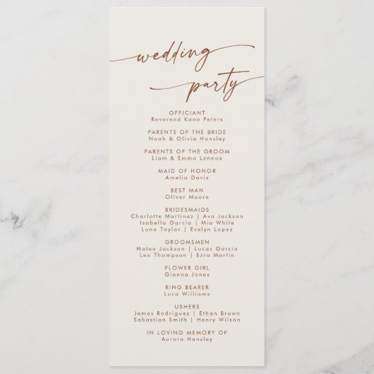 Boho Chic Bohemisch Cream Tee Length Wedding Programm (Rückseite)