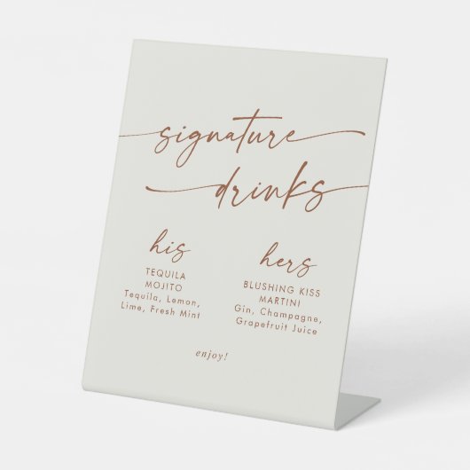 Boho Chic Bohemisch Cream Wedding Signature Drinks Sockelschild (Vorderseite)