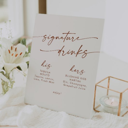 Boho Chic Bohemisch Cream Wedding Signature Drinks Sockelschild