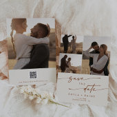Boho Chic Bohemisch Creme Multi Foto QR Code Save The Date