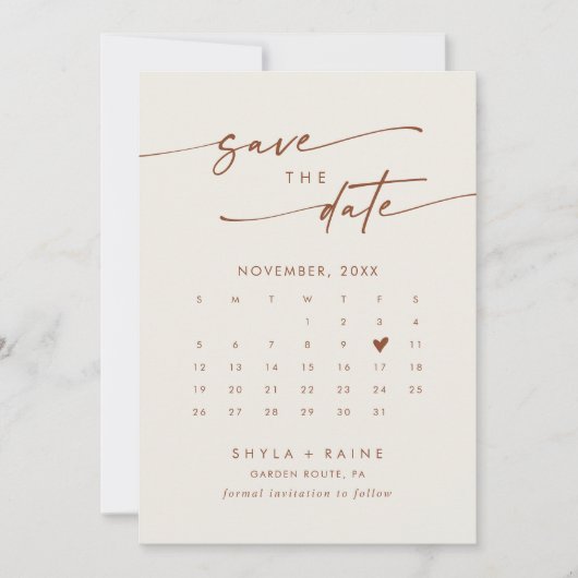 Boho Chic Bohemisch Creme QR Code Foto Calendar Save The Date (Vorderseite)