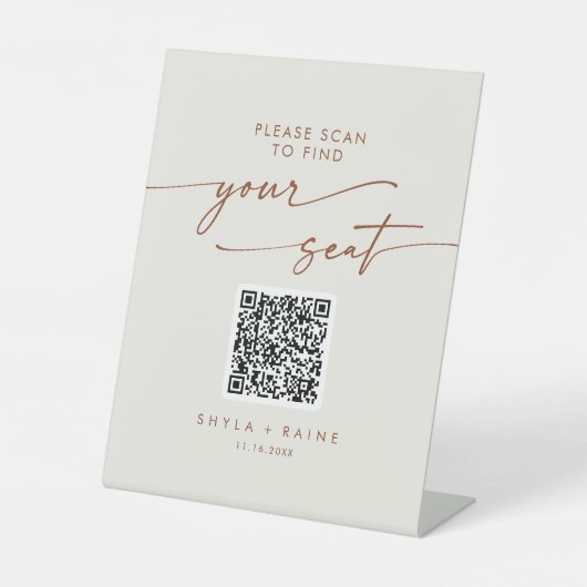 Boho Chic Bohemisch Creme Seekarte QR-Code Sockelschild (Vorderseite)