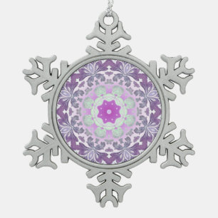 Boho chic Bohemisch lilac lila mandala Schneeflocken Zinn-Ornament