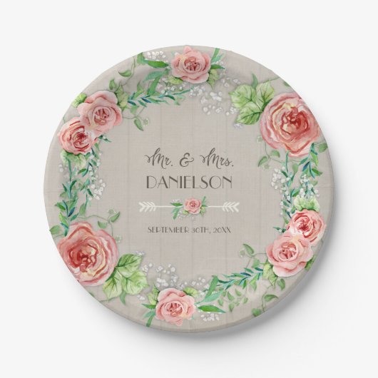 BOHO Chic Bohemisch Rustic Floral Gray Barn Wood Pappteller (Vorderseite)