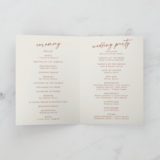 Boho Chic Bohemische Creme wir falten Hochzeit Programm (Innenseite)