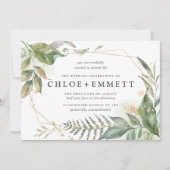 Boho Chic Botanical Gold Geometric Wedding Einladung (Vorderseite)