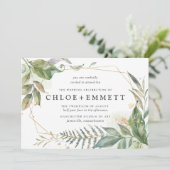 Boho Chic Botanical Gold Geometric Wedding Einladung (Stehend Vorderseite)