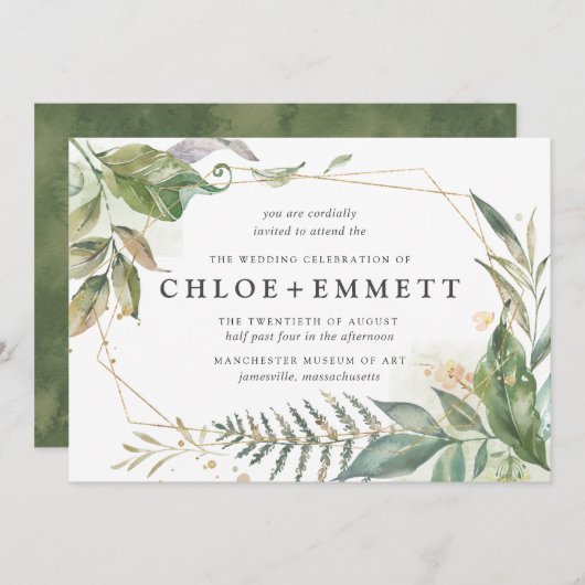 Boho Chic Botanical Gold Geometric Wedding Einladung (Vorne/Hinten)