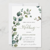 Boho Chic Botanical Green Branch Wedding Einladung (Vorderseite)