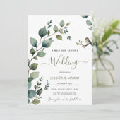 Boho Chic Botanical Green Branch Wedding Einladung (Stehend Vorderseite)
