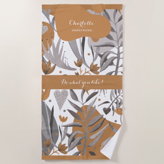 Boho Chic Botanischer Name und Zitat Strandtuch (Vorderseite)