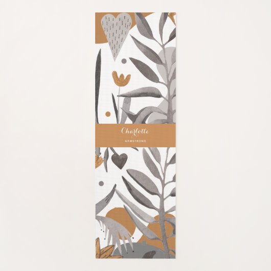 Boho Chic Botanisches Blumendesign mit Namen Yogamatte (Vorderseite)