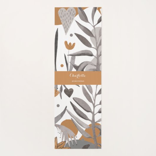 Boho Chic Botanisches Blumendesign mit Namen Yogamatte (Rückseite)